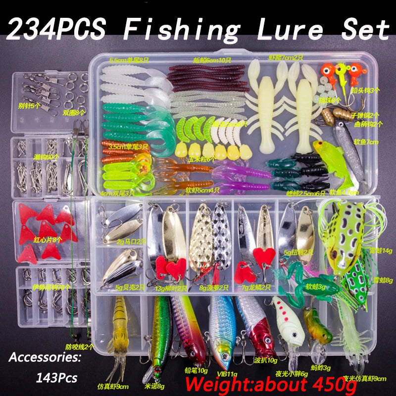 Kit de Iscas Artificiais para Pesca – 320 Peças Sortidas com Estojo Organizador