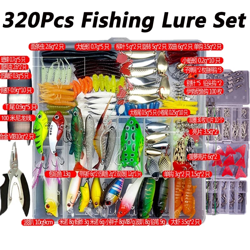 Kit de Iscas Artificiais para Pesca – 320 Peças Sortidas com Estojo Organizador