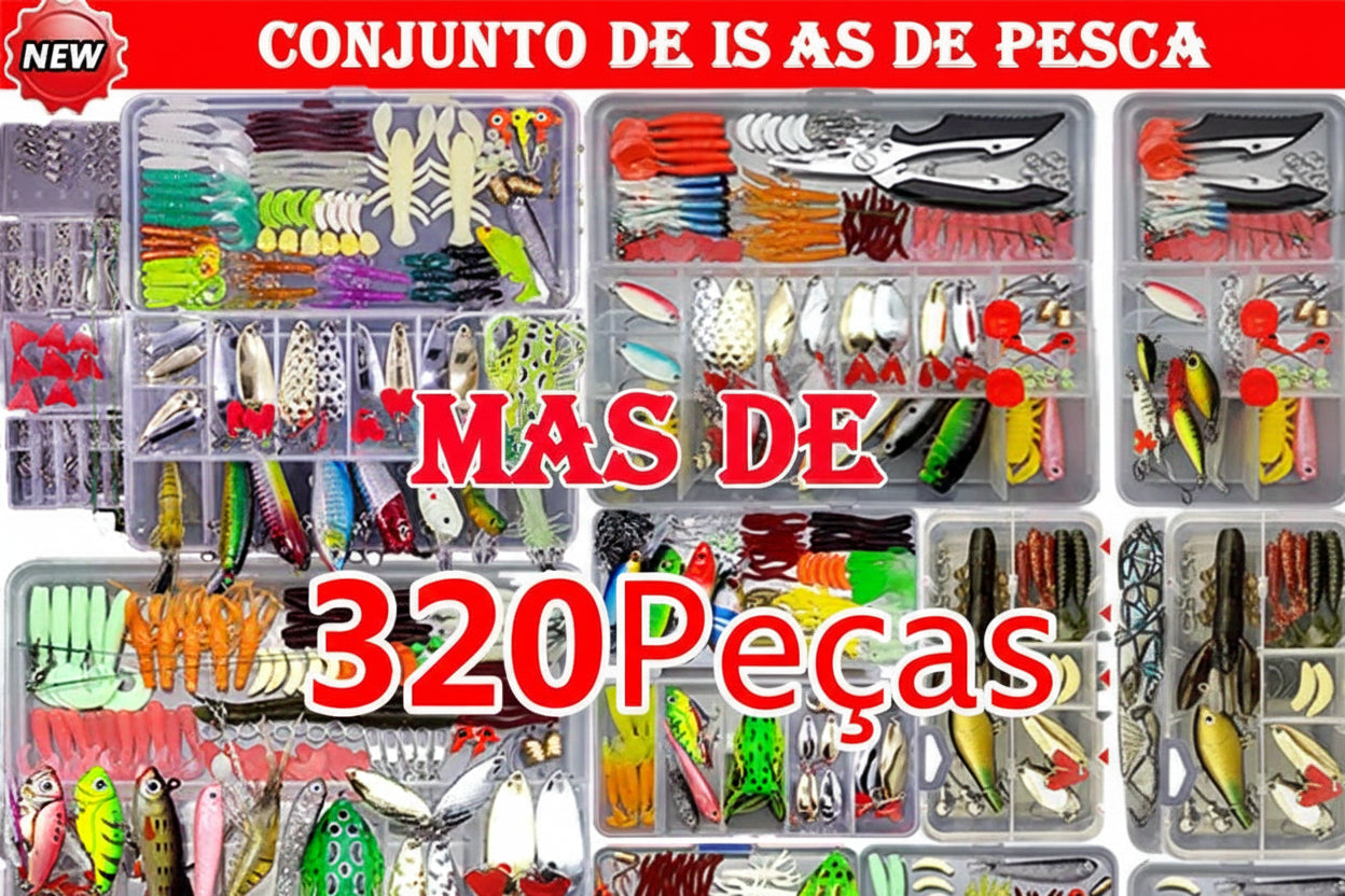 Kit de Iscas Artificiais para Pesca – 320 Peças Sortidas com Estojo Organizador