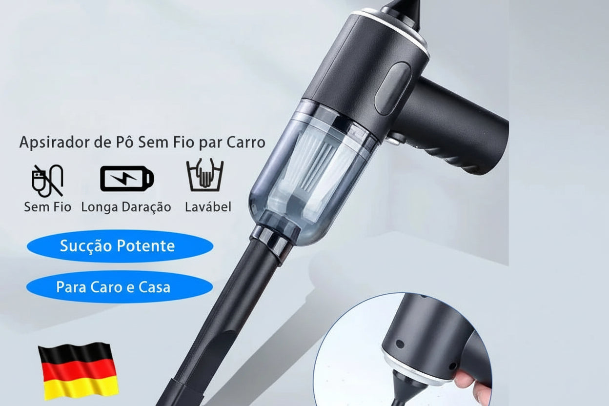 Aspirador de Pó Automotivo Portátil Sem Fio – Alta Potência 2 em 1 (Sucção e Sopro)